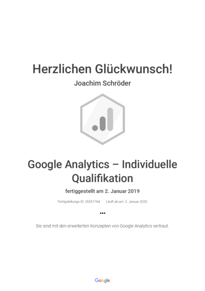 Google Analytics zertifizierter Trainer Joachim Schröder