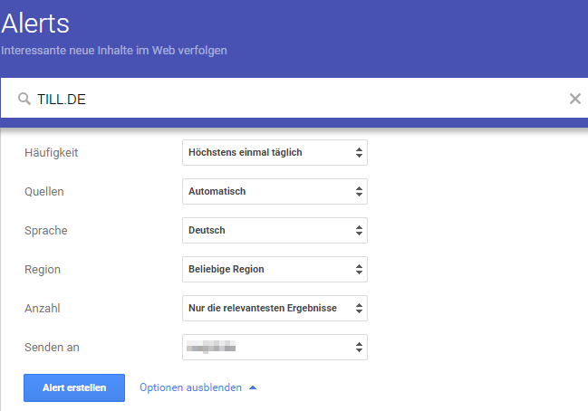 Oberfläche von Google Alert Oberfläche von Google Alert
