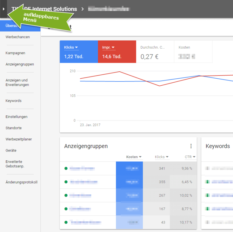 AdWords Next Ansicht Startseite