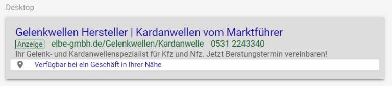 Beispielbild für Anzeige mit Affiliate-Standorterweiterungen mit Desktopansicht