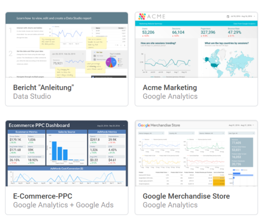 Übersicht Data Studio Berichte