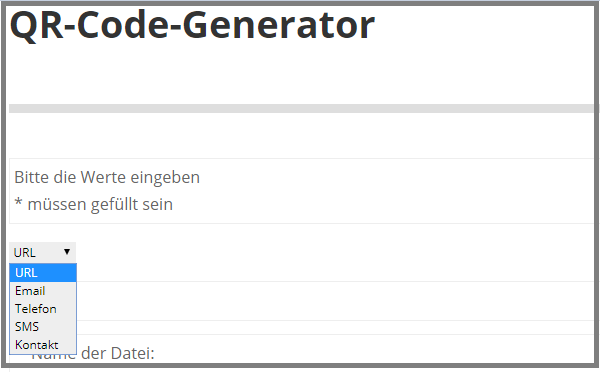 QR Code Generator Dateninformation wählen