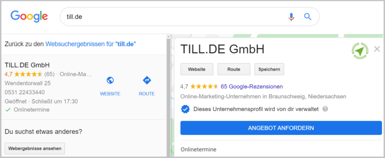 Ansicht Google My Business Eintrag und neue Attribute