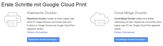 Google Cloud Print Menü