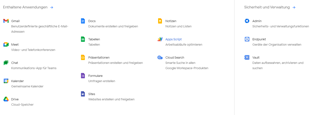 Google Workspace | Liste aller Google Produkte und Dienste