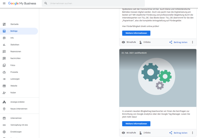 Google My Business Beiträge Statistiken