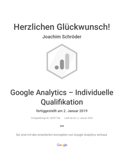 Google Analytics Qualifikation Joachim Schröder