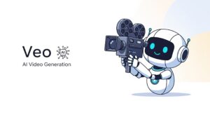 Roboter mit Filmkamera und Veo-Logo