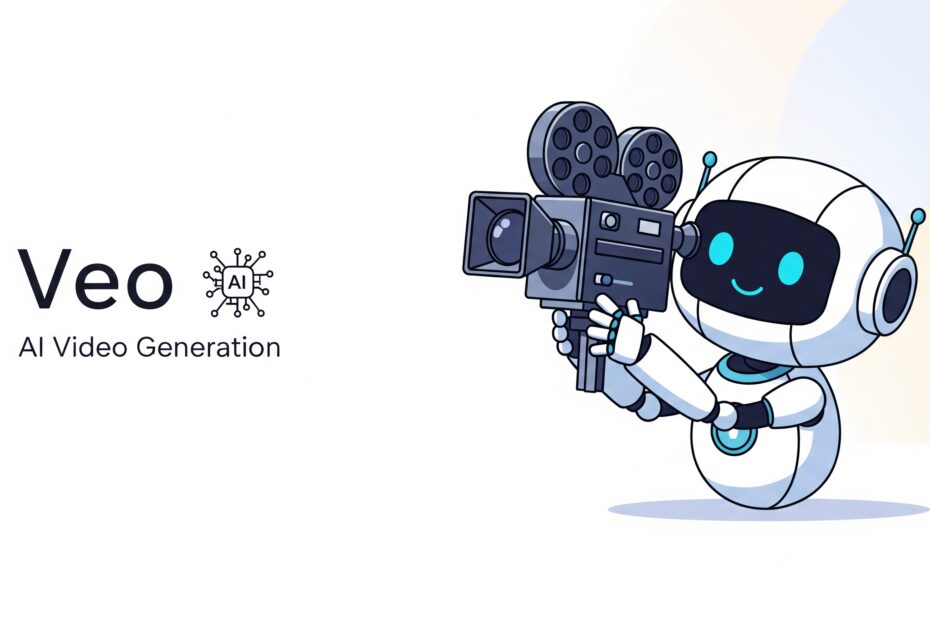 Roboter mit Filmkamera und Veo-Logo