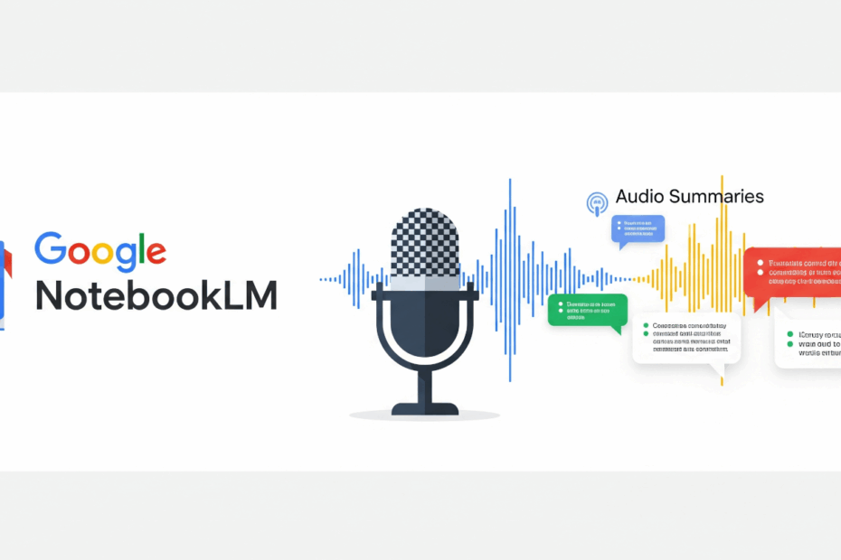 Google NotebookLM Mikrofon und Audiosummarie-Grafik