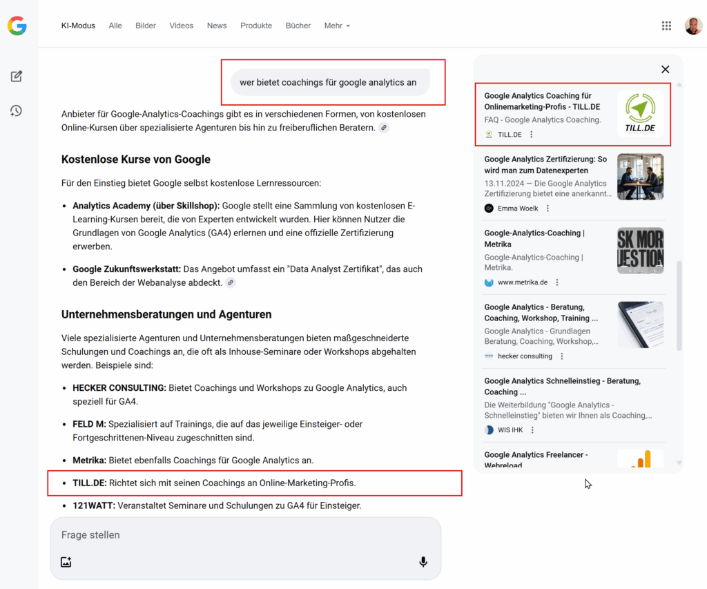 Google Analytics Coaching Optionen und Anbieter Übersicht