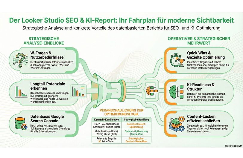 Infografik: SEO-Strategien und Optimierungstechniken für Sichtbarkeit.