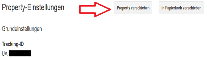 Google Analytics Screenshot: Property verschieben