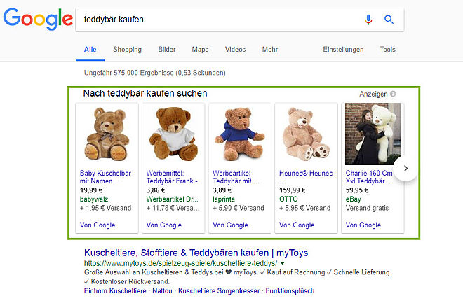 Google Shoppinganzeigen Screenshot deutsch