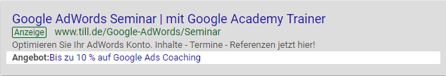 Google Ads Angebotserweiterung